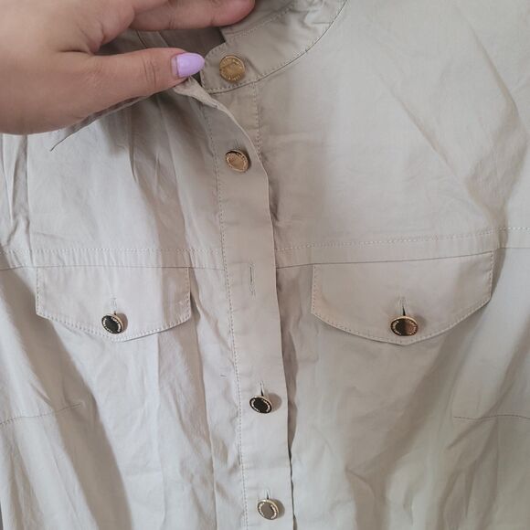 Tory Burch Blythe Khaki Safari Style Shirt Dress Size 12 A line button down - Picture 8 of 10